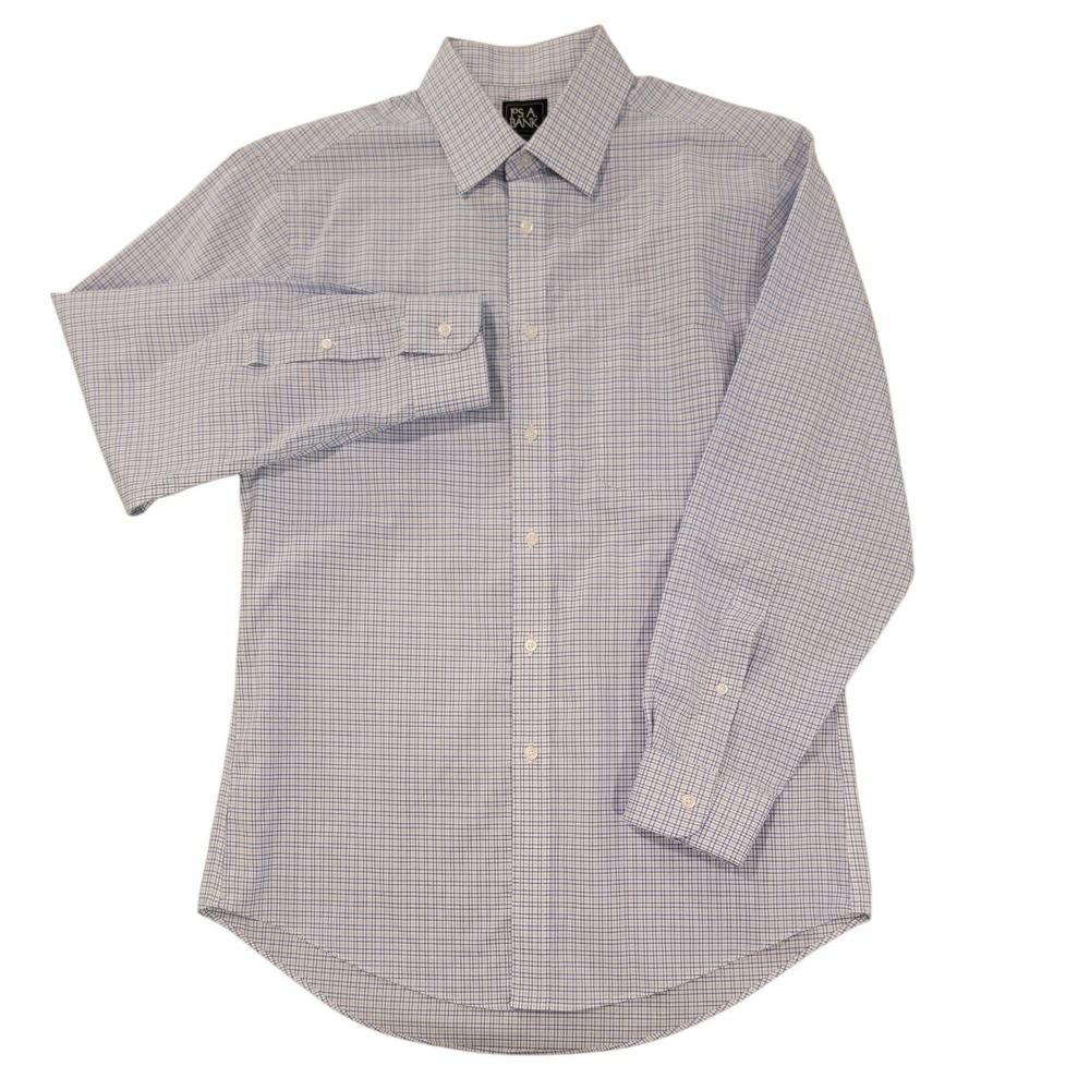 JOS A‎ BANK TRAVELER Mens Slim Fit Dress Shirt 15 1/2 32 Blue Plaid Cotton - Picture 3 of 6